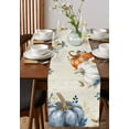 thumbnail image 4 of Fall Blue Pumpkins Burlap-Cotton Table Runner 60 Inches Long,Grey Orange Botanical Thanksgiving Rustic Farmhouse Table Runners,Outdoor Dining Tablecloths Decor for Baby Shower Party Wedding 13x60, 4 of 9