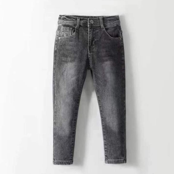 Qunyiney with Pockets Boys' Jeans Gray Stretch Denim Pants Straight Leg Relaxed Fit Jeans Size 2