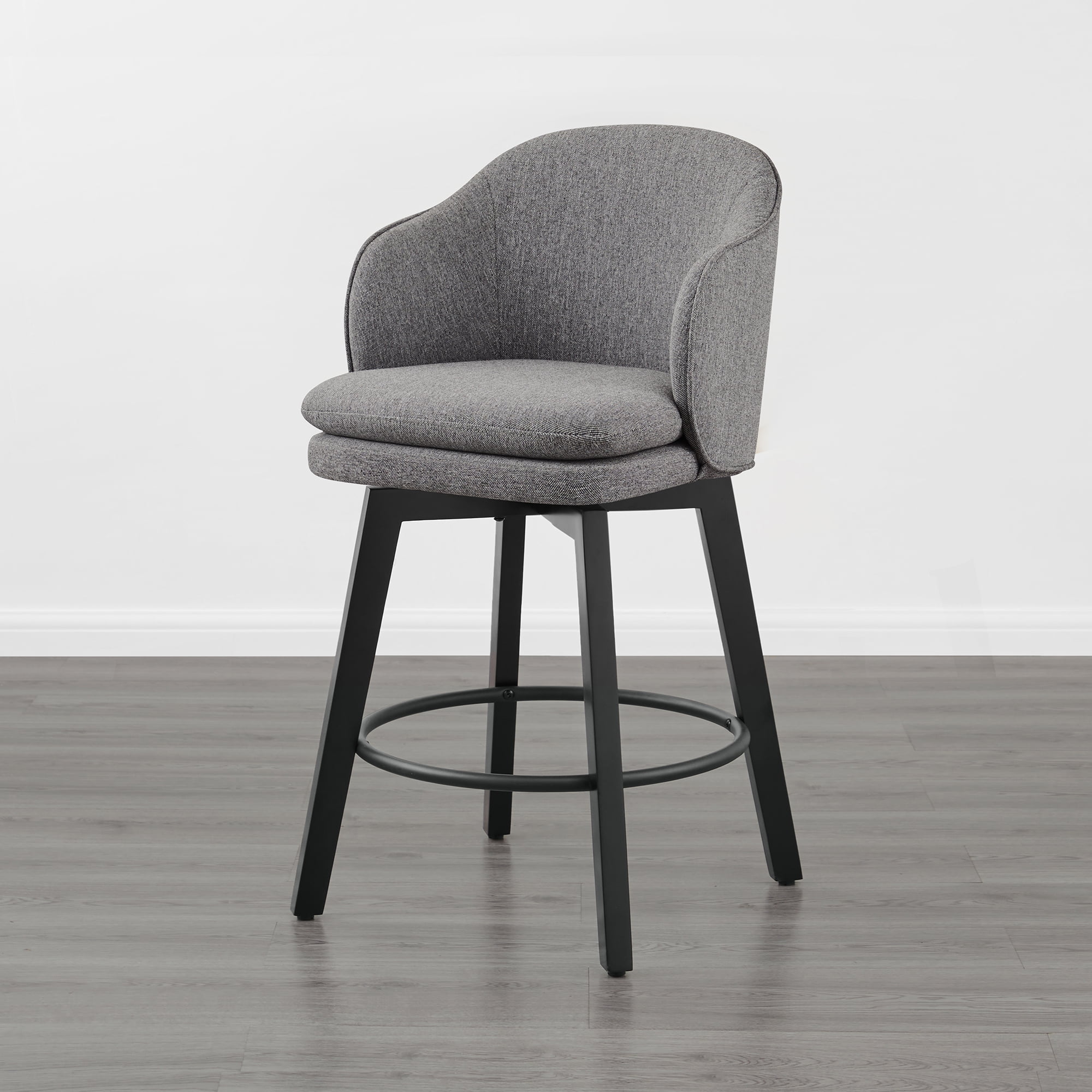 Spruce & Spring Counter Height Swivel Bar Stool with Curved Back and Arms Single, Grey, Fabric