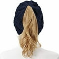 thumbnail image 7 of Ponytail Beanie for Women,Winter Warm Beanie Tail Soft Stretch Cable Knit Messy High Bun Hat, 7 of 7