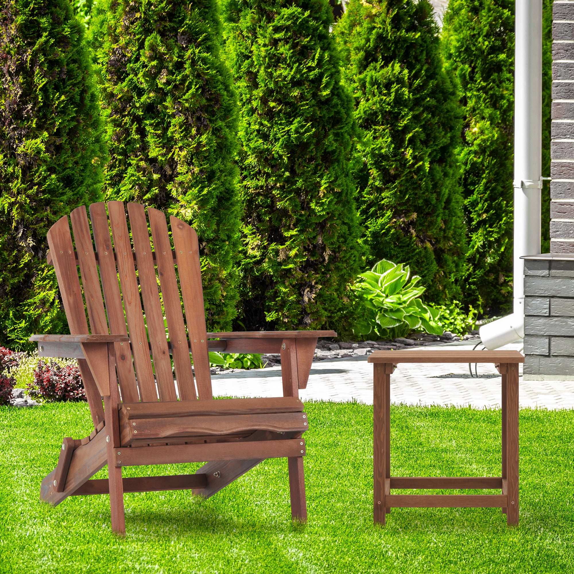 Set of 2 Solid Wood Folding Adirondack Chairs - Half Assembled Outdoor Patio Lounge Chairs for Backyard, Deck, Poolside & Fire Pit - Premium Hemlock Wood Garden Furniture