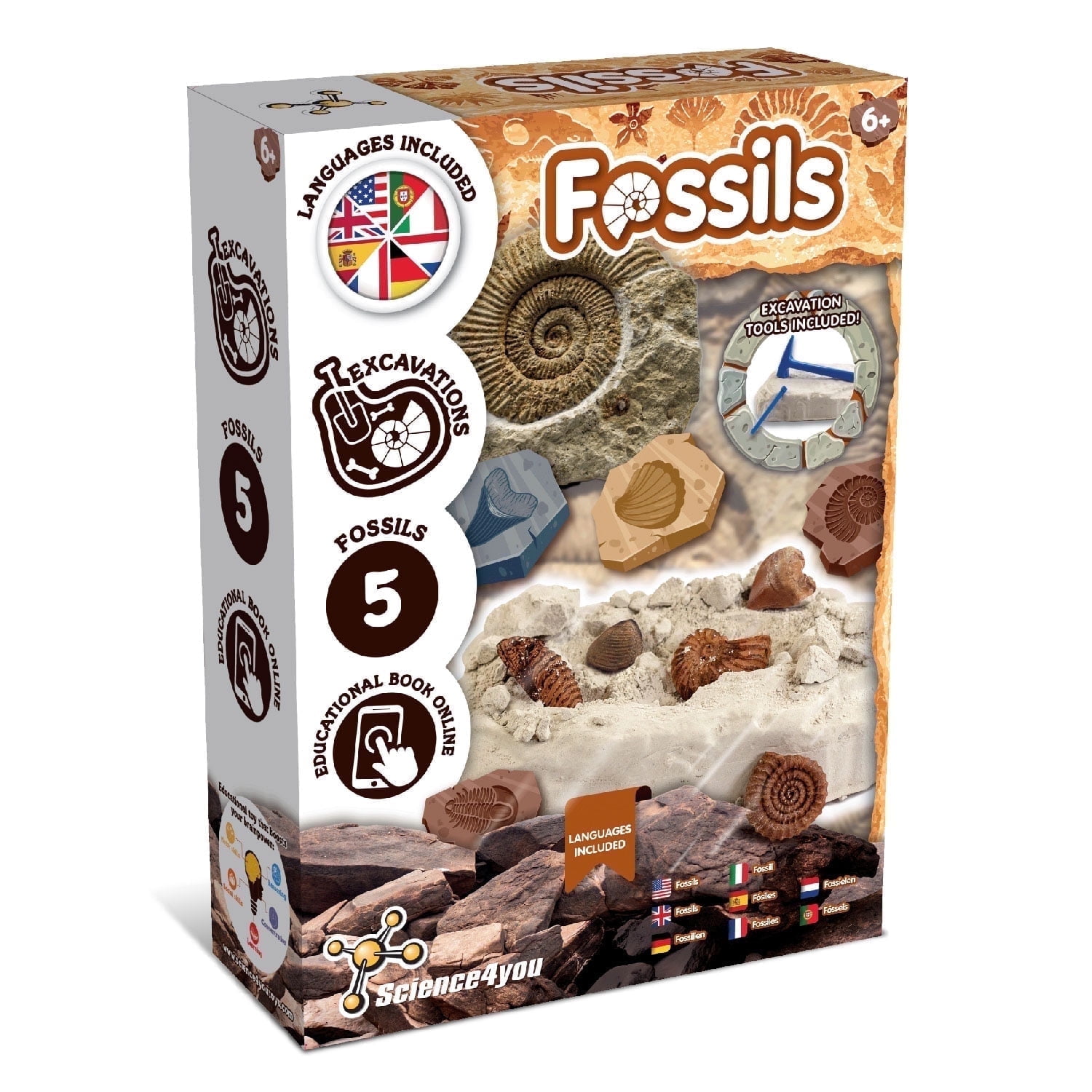 Science4you Fossil Digging Kit for Kids – Archeology, Excavation and Paleotology Kits for Kids, Fossil Dig, Stem Toy and Gift for Boys and Girls age 6 7 8-12+