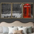thumbnail image 3 of wall26 - 3 Piece Framed Canvas Wall Art - British Phone Booth with Weathered Wooden Bench - Modern Home Art Stretched and Framed Ready to Hang - 16"x24"x3 Natural, 3 of 5