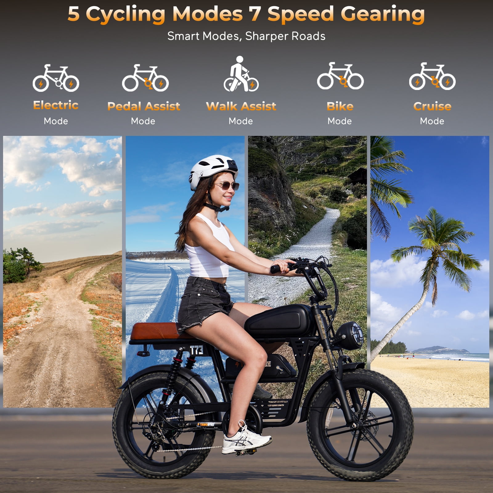 Tamobyke T73 Electric Bike for Adults, Peak 1500W 30mph 48V 15.6Ah,20" Fat Tire E-Mountain Bike UL2849