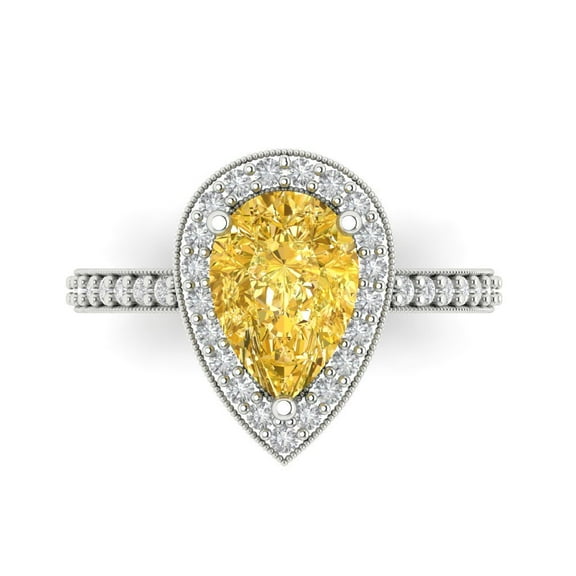 Halo Engagement Ring for Women - 2.36ct Natural Citrine in 14K White Gold Promise Ring