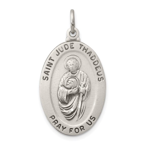 Sterling Silver Saint Jude Oval Pendant Necklace for Men and Women, Catholic Christian Medal Jewelry for Faith, Prayer, Protection, and Devotion