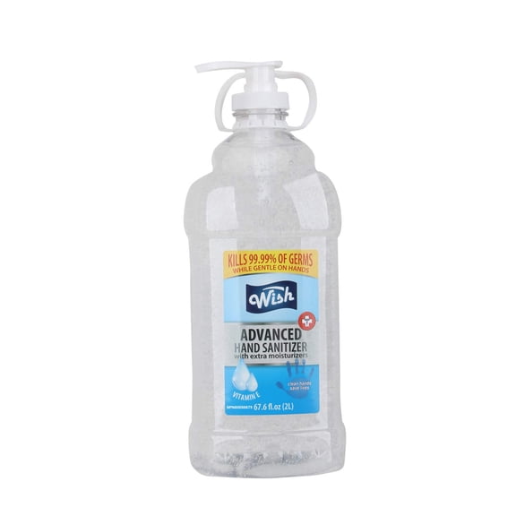 Gel Antibacterial Wish con Vitamina E, con Bomba y Asa, Transparente, 2 Litros