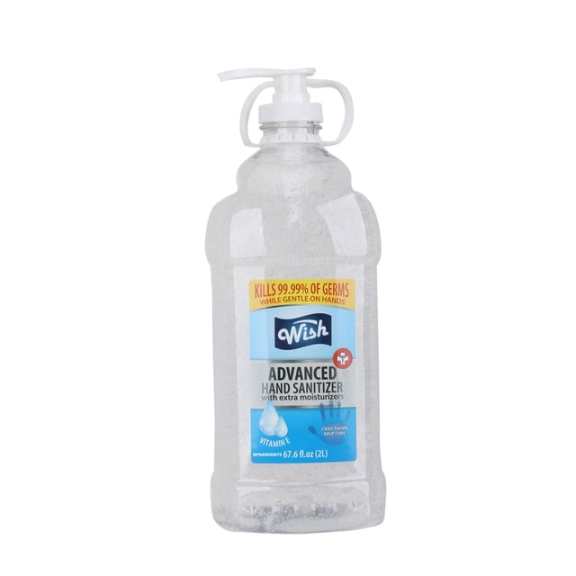 Gel Antibacterial Wish con Vitamina E, con Bomba y Asa, Transparente, 2 Litros
