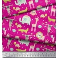 thumbnail image 2 of Soimoi Pink Cotton Cambric Fabric Jungle Animals Kids Print Fabric by Yard 56 Inch Wide, 2 of 3