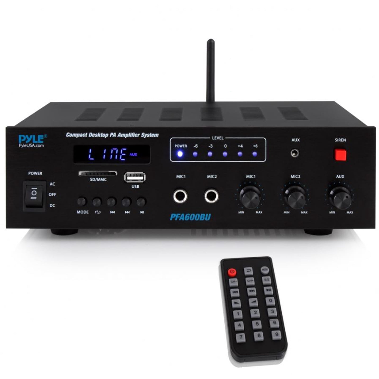 Pyle PFA600BU Compact Bluetooth USB AUX FM Radio Public Address Amplifier Receiver System Combo Bundle with 2x 3.5'' 200W Max Power 3-Way Weather Proof Mini Silver Box Speakers, 16 Gauge Speaker Wire