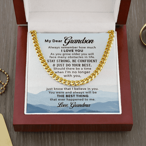 My Dear Grandson, Gift Necklace For Grandson, Birthday Gift Necklace For Grandson, From Grandma, Cuban Chain, Graduation Gift For Grandson