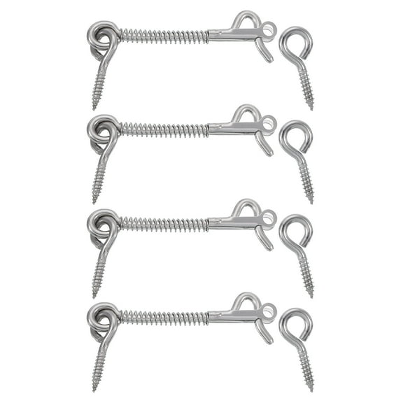 Uxcell 4Pack Safety Hook and Eye Latch, 3" Stainless Steel Gate Hook and Eye Latch with Spring Lock for Family Farm Gate