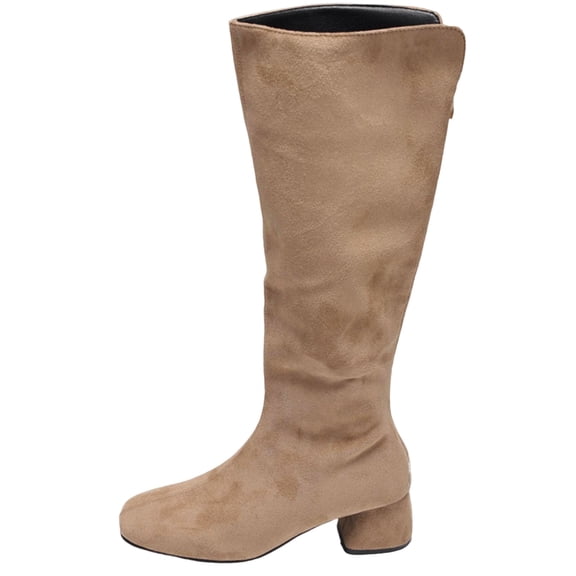 WRKEKC Boots for Women Versatile Trendy Winter Suede Chunky Heel Solid Color Knee High Boots Mid Heel Casual