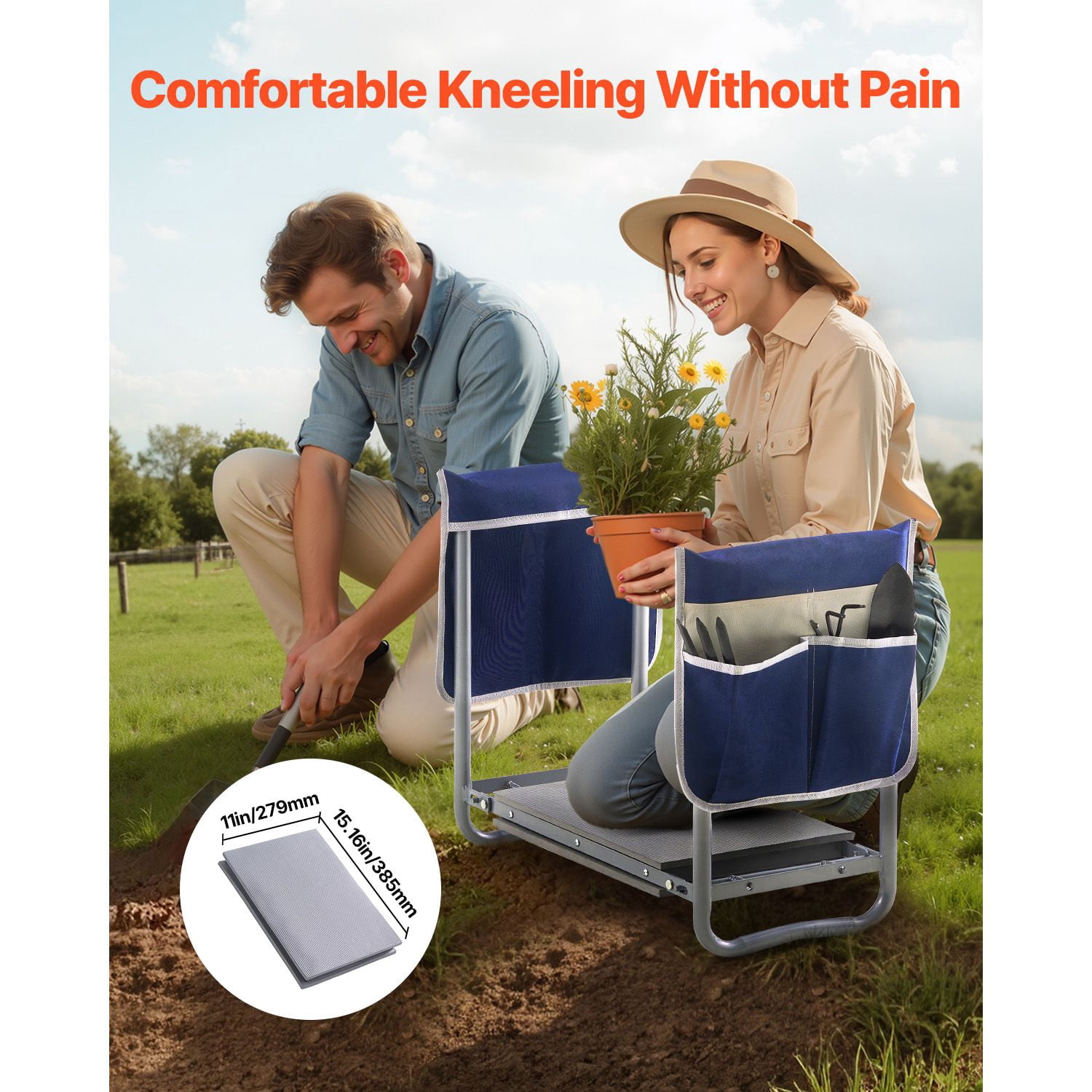 Garden Kneeler and Seat with 11" Wide Kneeling Pad, 360 lbs Capacity, Folding Design, 2 Tool Bags, Non-Slip Tubing for Gardening
