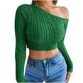 thumbnail image 7 of Fesfesfes Women Sweaters Casual Solid Color Long Sleeve Off Shoulder Knit Sweater Sweater Clothes Sale, 7 of 7
