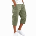 thumbnail image 2 of Long Mens Cargo Shorts Relaxed Fit Long Shorts Below Knee Big and Tall Casual Summer Lightweight Drawstring Elastic Waist 3/4 Capri Cargo Pants with Pockets Green L, 2 of 6