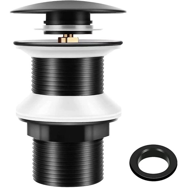 Universal G1 1/4" Brass Pop Up Basin Waste Pop-Up Drain for Basin Without Overflow, Click-Clack System, Tool-Free Installation, Matte Black