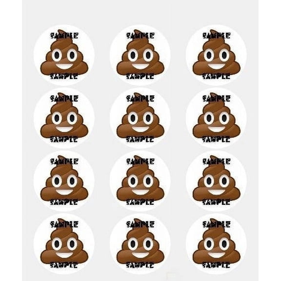 Twelve 2" Poop Emoji Edible Frosting Image Cupcake or Cookie Toppers