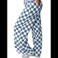 thumbnail image 2 of Pantalones Casuales A Cuadros para Mujer, Cintura Elástica, Cómodos, Holgados, de Pierna y con Bolsillos Azul Mar M, 2 of 7
