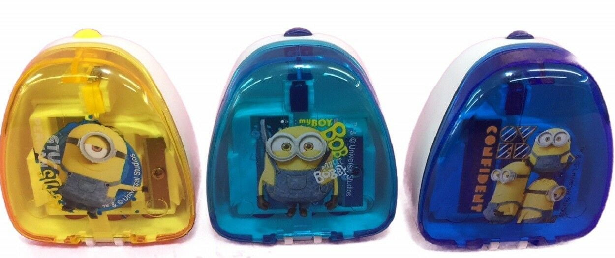 Despicable Me Minions Set of 3 Pencil Sharpeners- Yellow, Teal, Blue