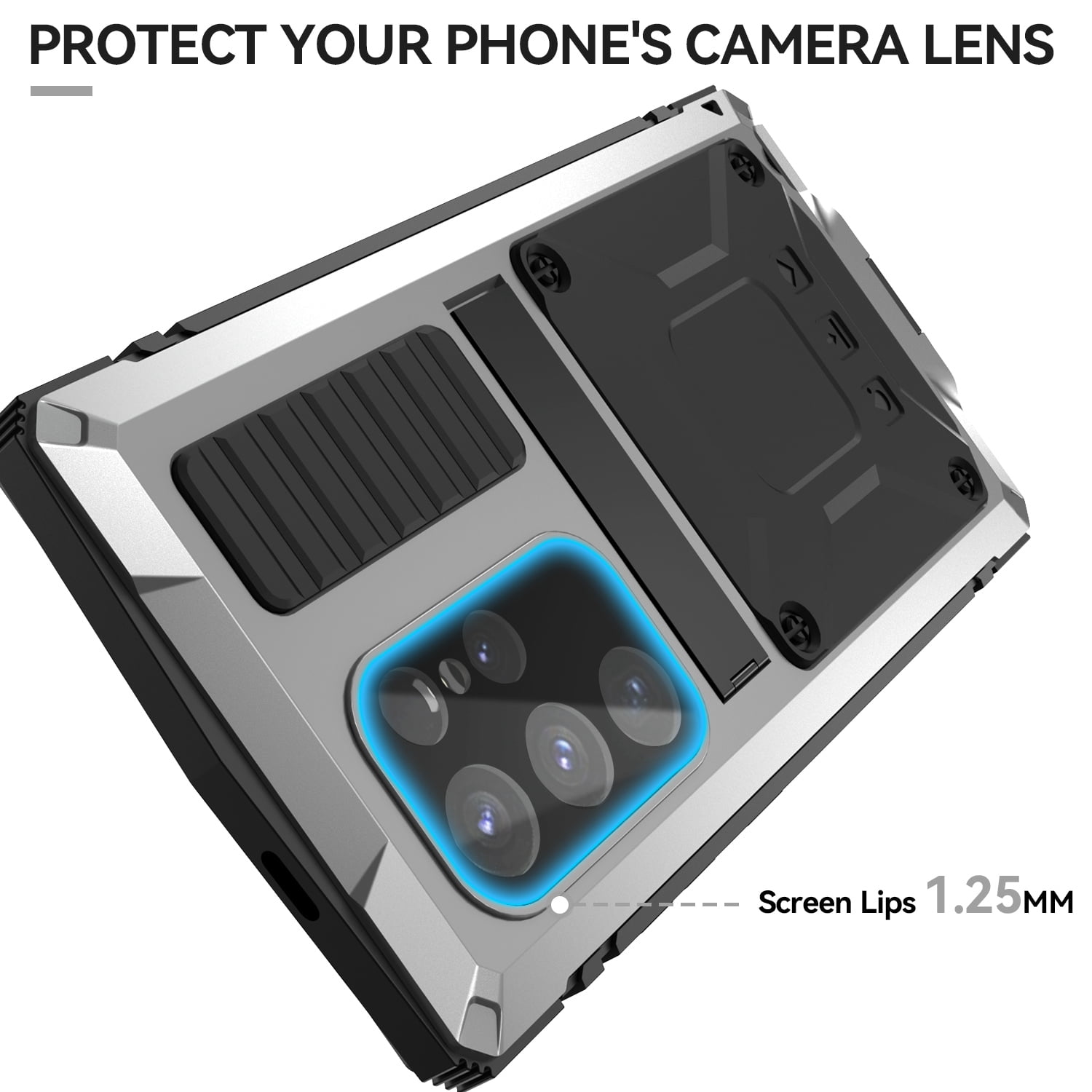 for Samsung S24 Ultra Metal Case, with Kickstand Screen Protector Case Sturdy Military Armor Durable Full Body Heavy Duty Shockproof Drop Tested Outdoor Case for Galaxy S24 Ultra - Silver