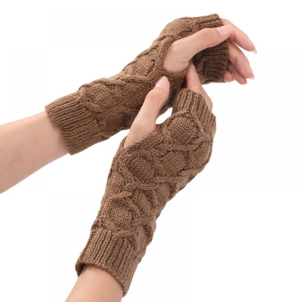 fingerless gloves for women - womens mittens winter cold weather hand  knitted cute knit warm black driving wrist warmers