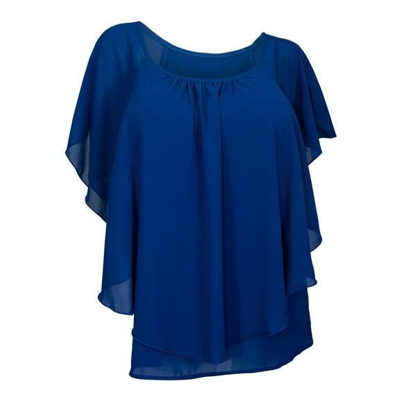 eVogues Plus size Layered Chiffon Top Royal Blue