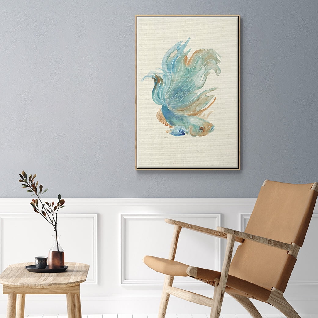 Betta I Framed Premium Gallery Wrapped Canvas - Ready to Hang - 27 x 41 - Natural Wood Floating Frame