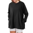 thumbnail image 2 of Oversized Sweatshirt for Women Solid Color Crew Neck Side Slit Pullover Loose Fit Comfy Long Sleeve Tops, 2 of 4