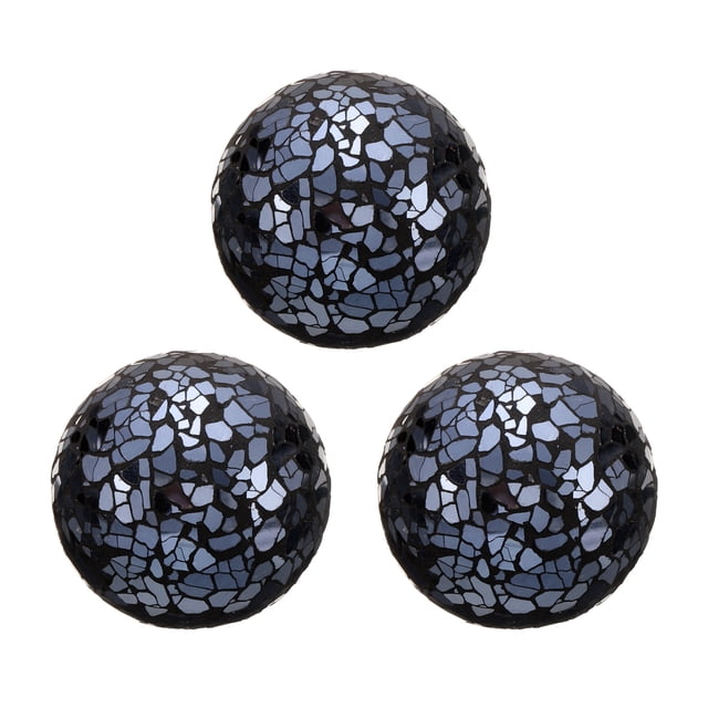 Uxcell 3Pcs Bolas de Vidrio Decorativas de 2.36 Pulgadas, Esferas para Centro de Mesa, Bolas de Vidrio Mosaico para Decorar Cuencos, Jarrones, Mesas de Comedor y Fiestas, Negro Brillante