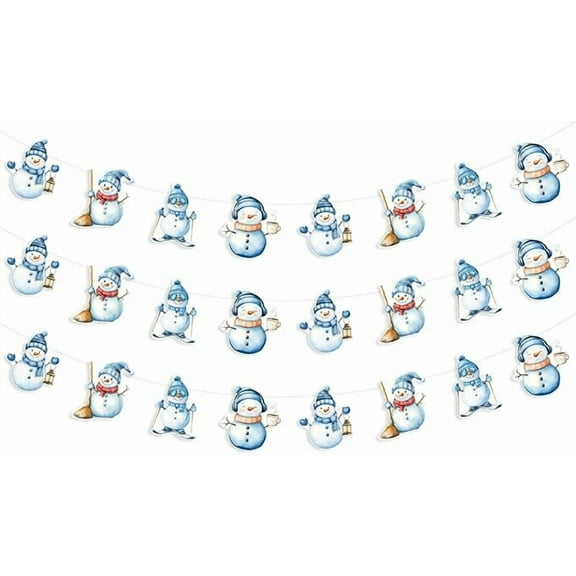3pcs Winter Snowman Banner Garland, Snowman Christmas Decorations Blue Vintage Snowman Banner Garland Bunting Pre-Strung for Xmas Winter Holiday Frozen Birthday Baby Shower Party