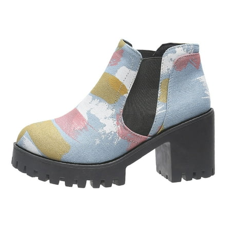 

ZIZOCWA Womans Women S Rain Boots Size 8 High Ladies Fashion Coloured Denim Ankle Boots Vintage Chunky Heel Short Boots Man Boots