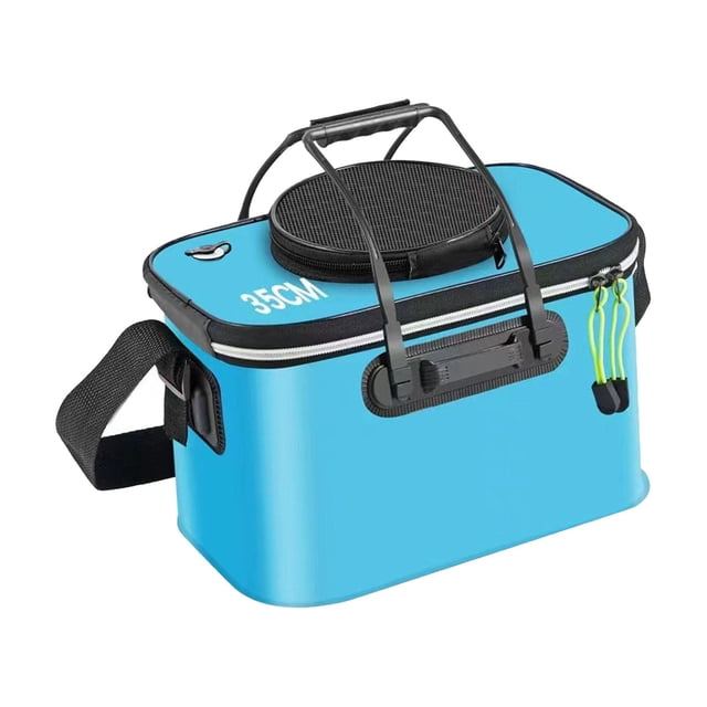 koolsoo Seau de Pêche Pliable Multifonction avec Sangle pour Jardinage Pique-Nique Randonnée Bleu avec Poignée 35cmx24cmx22cm