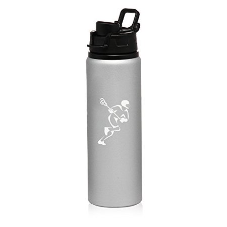 

25 oz Aluminum Sports Water Travel Bottle Lacrosse Player (Silver)