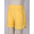 thumbnail image 4 of JanJean Kids Girls High Waist Denim Jean Shorts Frayed Raw Hem Wide Leg Short Jeans Hot Pants Loose Yellow 140, 4 of 7