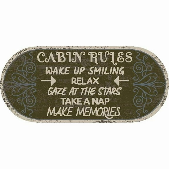Mayberry Rug CC10513 20X44 20 x 44 in. Oval Cozy Cabin Cabin Rules Printed Nylon Kitchen Mat & Rug