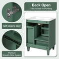 thumbnail image 4 of 24" Bathroom Vanity with Sink, Modern Bathroom Cabinet with Deep Drawer, 2-Tier Pull-Out Basket, Soft-Close Door, Solid Wood Frame, for Small Bathroom, Powder Room, Green, 4 of 11