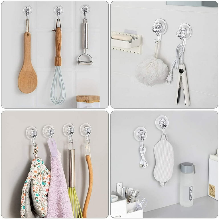 Suction Cup Hooks, Small Clear Removable Heavy Duty Suction Hooks Strong  Window Glass Door Suction Cup Hangers Kitchen Bathroom Shower Wall Hooks  For