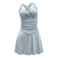 thumbnail image 5 of QURATI Swimwear Crisscross Back Sleeveless Swimsuit: Front Ruched Waist Resort & Pool Swimwear Light Ashy M, 5 of 9