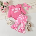 thumbnail image 2 of TOWED22 Newborn Baby Girl Clothes 3pcs Infant Rib Frill Long Sleeve Romper Flared Pants Headband Set Fall Winter Outfits,0-3 M, 2 of 7