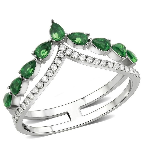 Womens Silver Rings High polished (no plating) Stainless Steel Ring with Glass in Emerald DA347