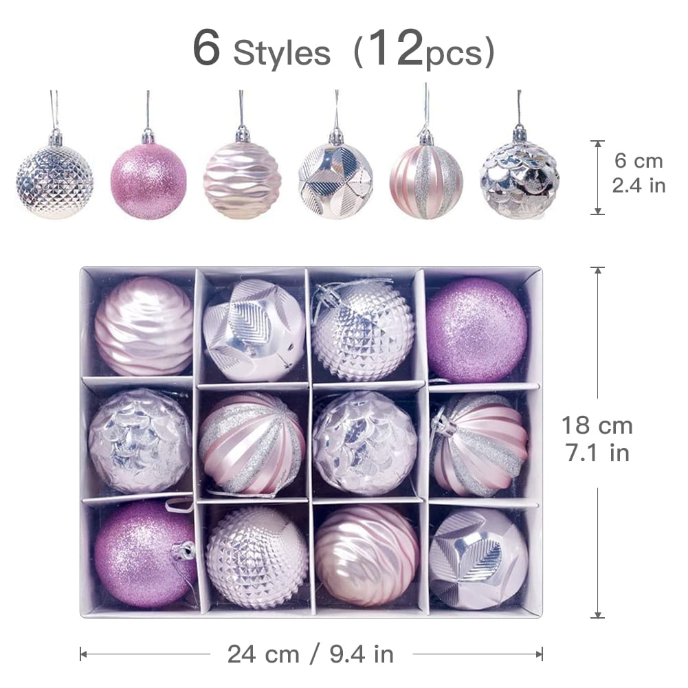 Lowestbest Christmas Baubles, 60mm Christmas Tree Decoration Ornaments Pendants, 12pcs Large Hanging Ball for Xmas Hanging Decorations Festival Holiday Decoration, Pink Lowestbest Christmas Baubles, 60mm Christmas Tree Decoration Ornaments Pendants, 12pcs Large Hanging Ball for Xmas Hanging Decorations Festival Holiday Decoration, Pink