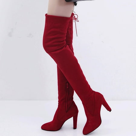 

Cuhas Cowboy Boots for Women Stretch Faux Slim High Over The Knee High Heels Shoes Cowgirl Boots