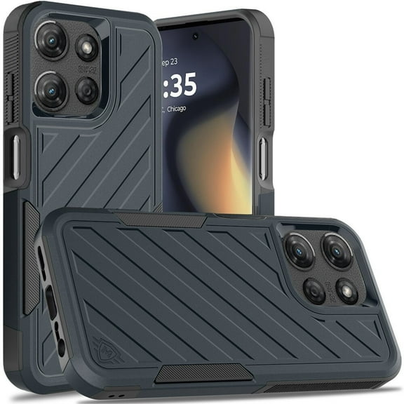 For Motorola Edge 2025 Lined Shockproof Hybrid Cell Phone Cover Case   Tempered Glass - Blue