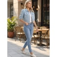 thumbnail image 3 of DARING DIVA Women's Short Sleeve Button Down Textured Cropped Jean Jacket XS Light Blue, 3 of 7