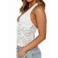 thumbnail image 2 of Womens Halter Neck Sleeveless Going Out Y2K Trendy Lace Cropped Tank Tops White S, 2 of 7