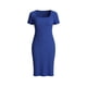 thumbnail image 5 of TaTaai Women Summer French Square Neck Side Split Slim Knit Dress Short Sleeve Solid Color Midi Length Elegant Casual Daily Wear Dresses Gift, 5 of 9