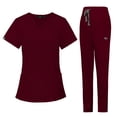 thumbnail image 2 of Uniforme de enfermería Doctor transpirable Cómodo Mujeres Scrub Set Top Jogger Pants Rojo oscuro S, 2 of 6