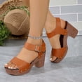 thumbnail image 2 of GERsome Women's Chunky Heels Sandals Platform Open Toe Ankle Strap Casual Work Party Wedding Pumps Shoes, Brown Size 5.5, 2 of 9