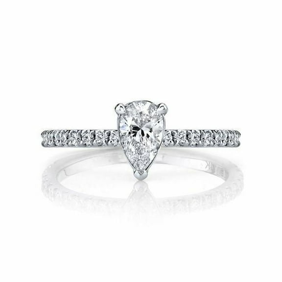 1.25 Cts Certified Pear Shape Moissanite Solitaire Engagement Ring, 18K White Gold Plated Ring /925 Sterling Silver Ring
